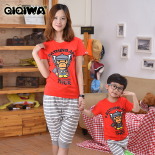  尤尤亲子专卖夏装新款红色猿人头雷神短袖棉T恤父子装潮 5784