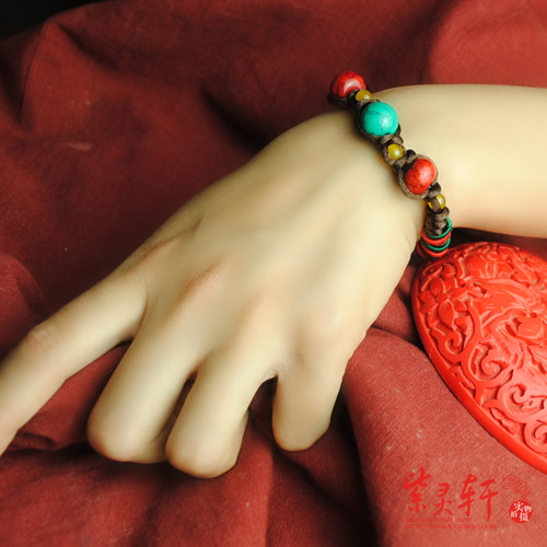 紫灵轩民族风饰品手链松石中国结手工编制手绳可调节时尚款女 紫灵轩民族风饰品手链松石中国结手工编制手绳可调节时尚款女