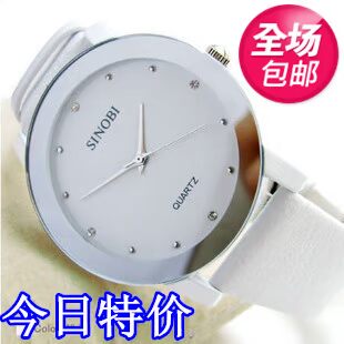  包邮 正品时诺比手表 韩国时尚水钻 情侣对表 白色手表 女表 皮带