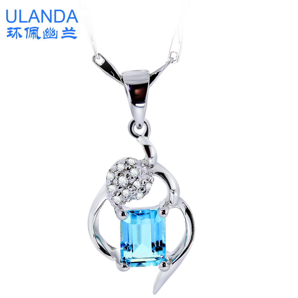 ULANDA天空之蓝纯银饰品镀铂金天然水晶情侣吊坠项链男女韩版时尚 ULANDA天空之蓝纯银饰品镀铂金天然水晶情侣吊坠项链男女韩版时尚