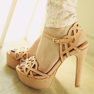  韩国代购女鞋夏季新品欧美风复古防水台一字带高跟镂空凉鞋女