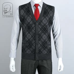 法国老人 中老年<em>男士马甲羊绒</em>衫无袖V领 羊毛