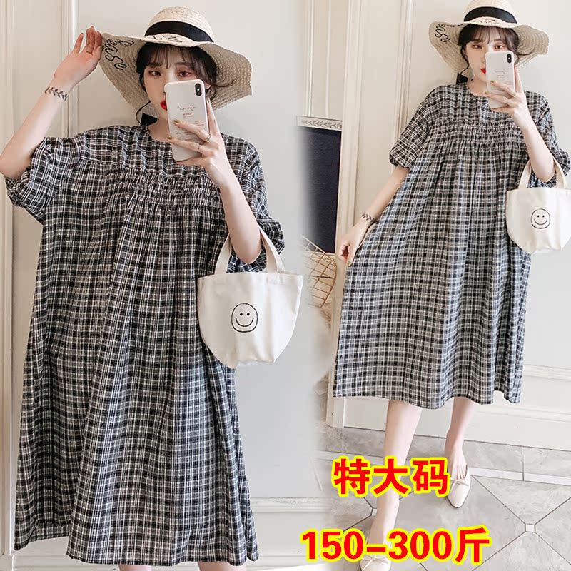 超大码200斤孕妇连衣裙夏装纯棉特加肥加大码300斤胖mm格子连衣裙|ruв категории Всё для беременных и кормящих, материнство, платье - от Buy2taobao.com для оказания профессиональной услуги покупки агента Taobao