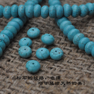  天然绿松石DIY圆珠散珠配珠隔珠米珠隔片扁珠松石配件批发98包邮