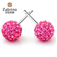Sterling Silver Stud Earrings Korean anti-allergic female models super flash full diamond the circular crystal earrings sterling silver jewelry