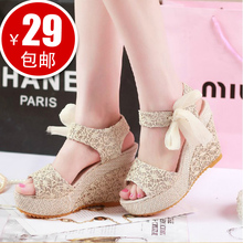 New! Roman princess summer fish head slope with thick crust muffin waterproof bandage linen sandals child