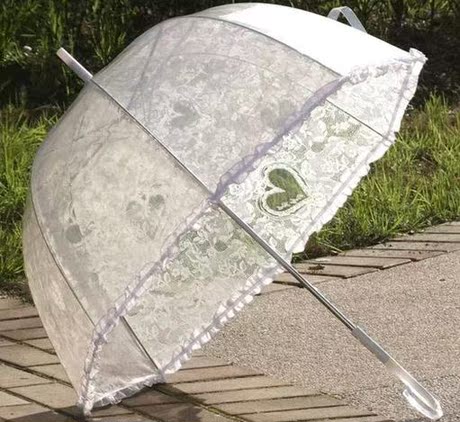日本正品创意爱心图案黑白蕾丝边晴雨伞遮阳伞