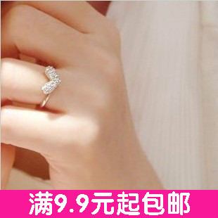 日韩流行饰品批发 满钻闪亮爱心 戒指 指环 桃心特价促销