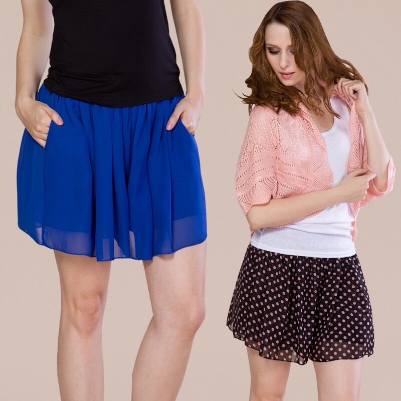 包邮 chiffon skirts plus size relaxed summer high waist shorts hot pants Korean hakama base women's trousers wide leg pants