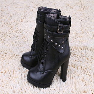  冬季靴厚底短靴高跟粗跟裸靴 秋冬靴子女靴马丁靴机车靴女鞋