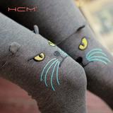 韩国猫头刺绣铅笔裤