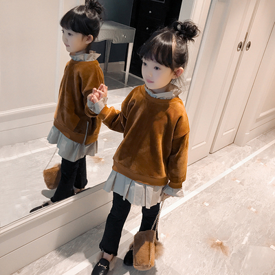 女童加绒卫衣2017冬装新款韩版儿童宝宝冬季加厚小女孩假两件上衣