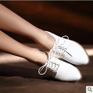  新款牛津鞋 欧美尖头复古系带平跟单鞋 英伦女式鞋小白鞋女鞋