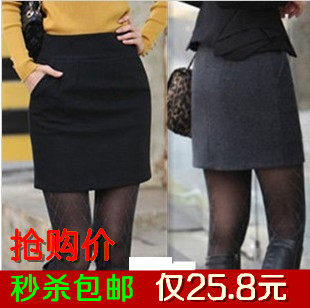 包邮25.8 韩版秋冬半身裙花苞裙毛呢短裙显瘦包臀裙女士职业包裙