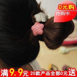  B135 日韩饰品 大号布纹格子点点发圈 甜美可爱五角星发绳 发饰
