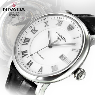  瑞士品牌Nivada正品全自动机械表 防水真皮带 商务复古 男士手表