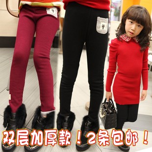  童装裤女童打底裤双层加绒加厚打底裤秋冬中大儿童打底裤靴裤