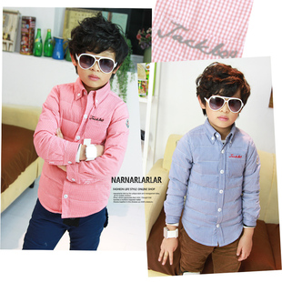  韩版男童羽绒服 百搭小格子打底衬衫款儿童羽绒服T2Y(11205)