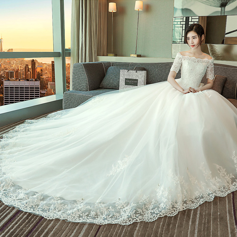 Wedding dress 2018 new pattern Tailing bride marry princess Dream Off Shoulder court Simplicity Show thin Wedding dressin the Women's clothing/Boutique , Wedding/Cheongsam/Formal dress , Wedding category - from Buy2taobao.com to provide professional Taobao agent buy service
