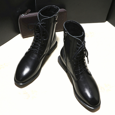 【阿奴奴】系带马丁靴女英伦风平底短靴春秋真皮机车鞋军靴单靴子