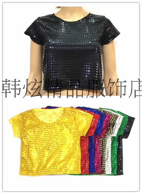 新款韩版ds演出服女领舞啦啦队短款弹力亮片休闲短袖T恤衫百搭在类目 女装/女士精品, 唐装/民族服装/舞台服装, 民族服装/舞台装中 - 来自Buy2taobao.com提供专业的淘宝代购服务