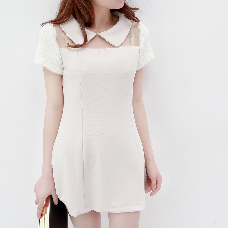 韩版娃娃领小性感网纱...