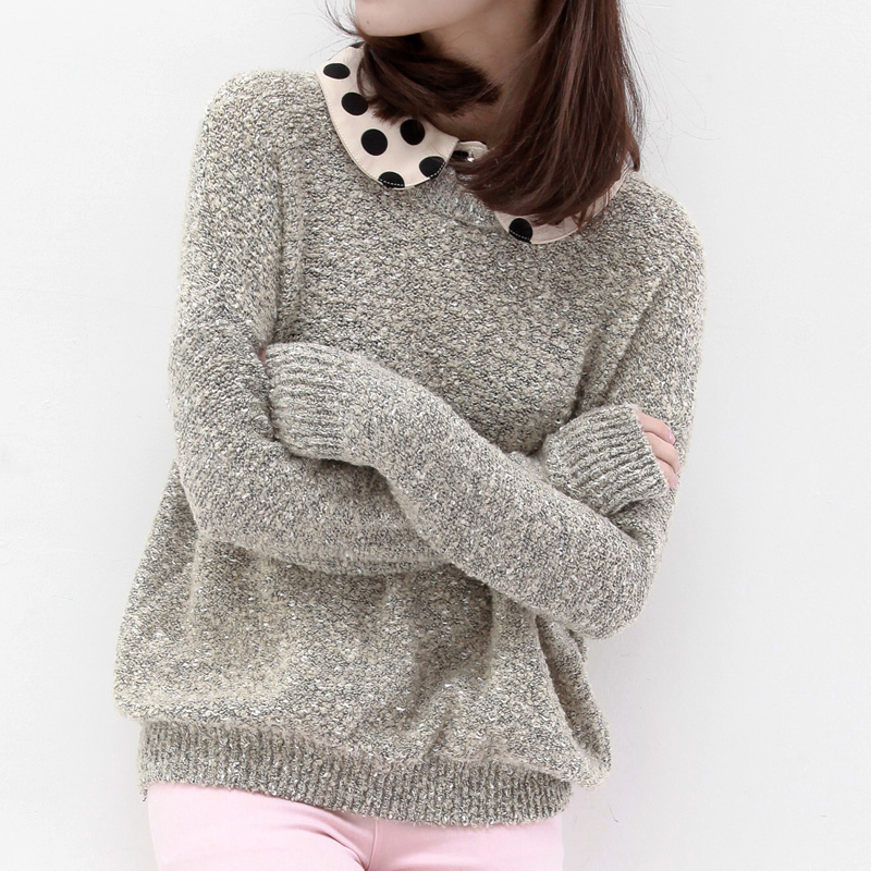 韩版甜美长袖拼接波点...