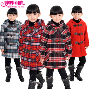  妙妙可心 儿童羊毛呢子大衣女童装新款冬装格子大衣