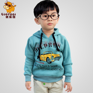  优乐酷童装韩版新款 男童卫衣加厚卡通卫衣 儿童上衣连帽套头绒衫