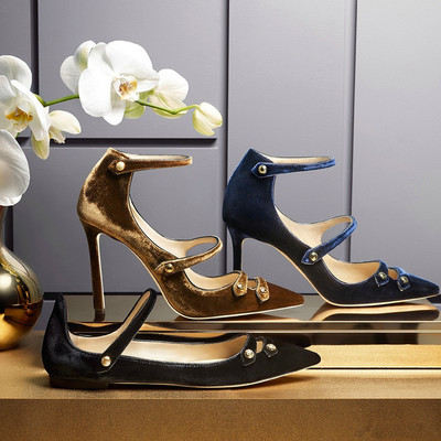 2017新款走秀黑色平底鞋尖头丝绒面高跟秋鞋