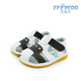  夏款freycoo顶级小牛皮白色牛筋底里外全皮跟脚宝宝凉鞋叫叫鞋