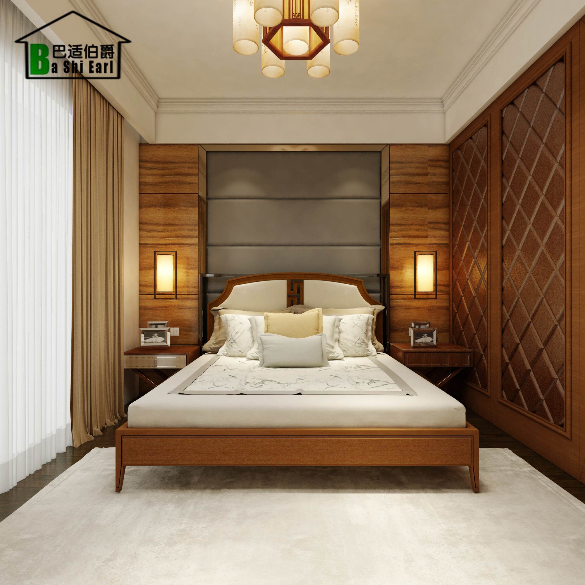新中式双人床样板房卧室实木床别墅会所现代古典家具工程定制|msdalam kategori perabot kediaman, katil kelas, katil kayu pepejal - dari Buy2taobao.com untuk memberikan perkhidmatan ejen Taobao profesional membeli