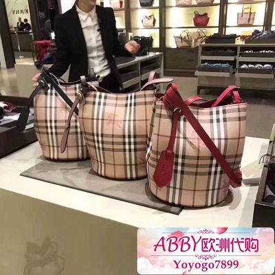 意大利代购 巴宝莉burberry 战马格纹双面水桶包单肩斜跨包女包