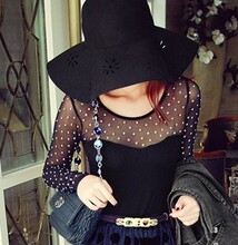Spring and winter women's new Korean version of the European and American retro simple wild perspective stitching gauze long-sleeved T-shirt bottoming shirt