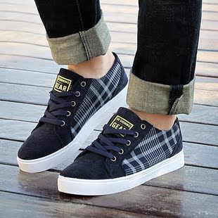  春季新款男士休闲鞋子潮流韩版男鞋子英伦潮鞋格纹板鞋男士鞋