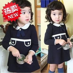  新款韩国韩版童装春季春秋装女童儿童公主短裙子九分袖连衣裙