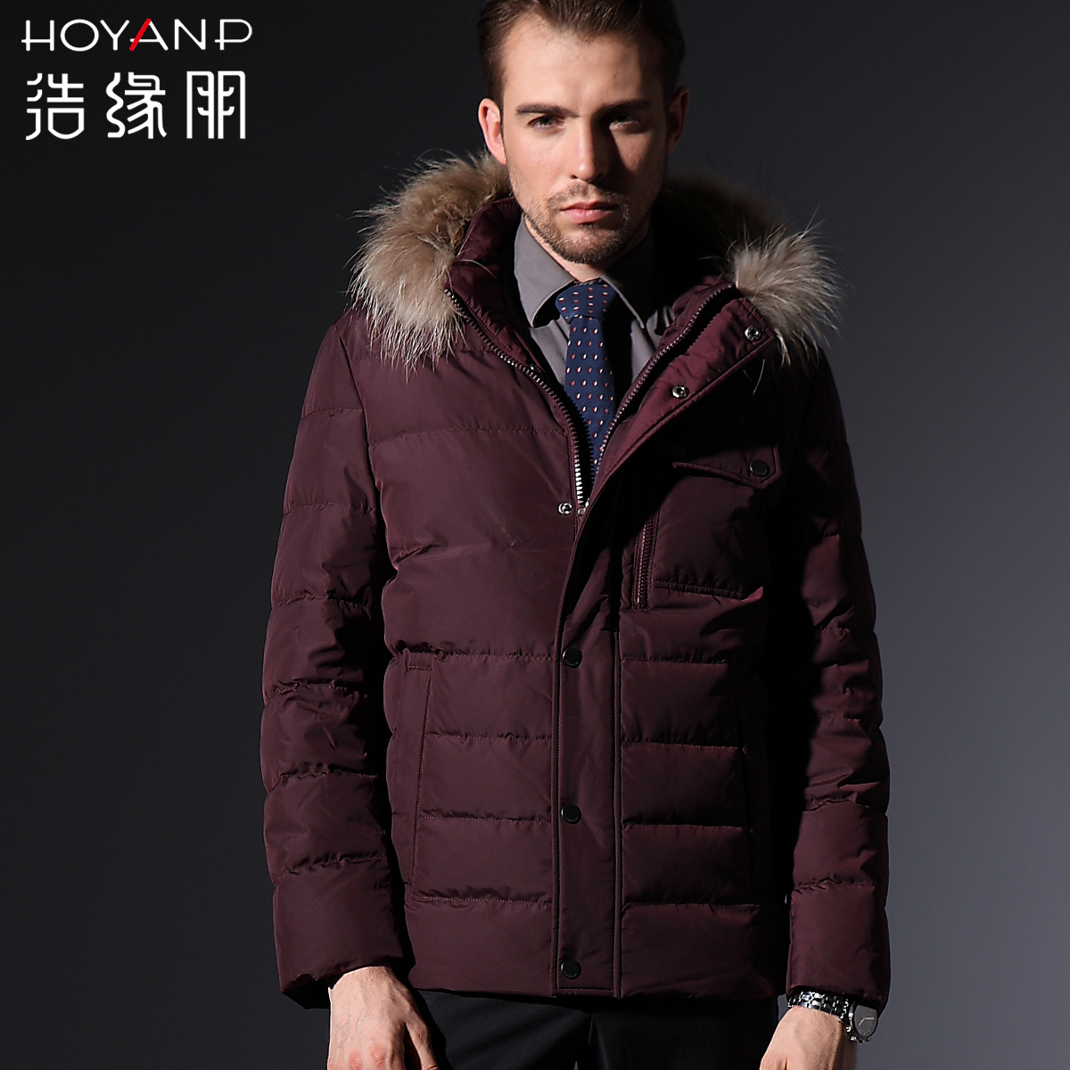 hao peng edge 2014 new men"s short fur collar jacket male