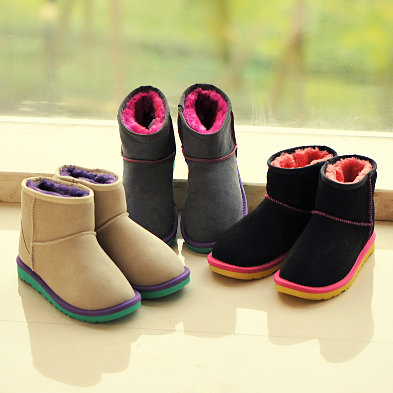 撞色雪地靴真皮女靴...