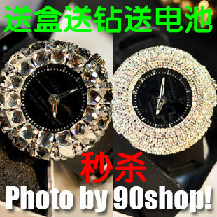  强大气场大表盘满钻镶钻女表时尚 女式水钻 手表装饰送盒送钻电池