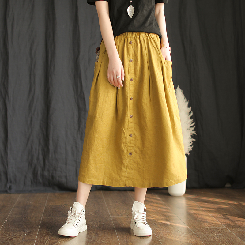 Produced Flax Button skirt summer new pattern Solid Elastic waist Easy Overknee Long skirtin the Women's clothing/Boutique , Skirts category - from Buy2taobao.com to provide professional Taobao agent buy service