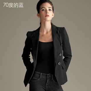  70度的蓝秋冬女士小西装外套欧美品质女装修身OL小西服清仓