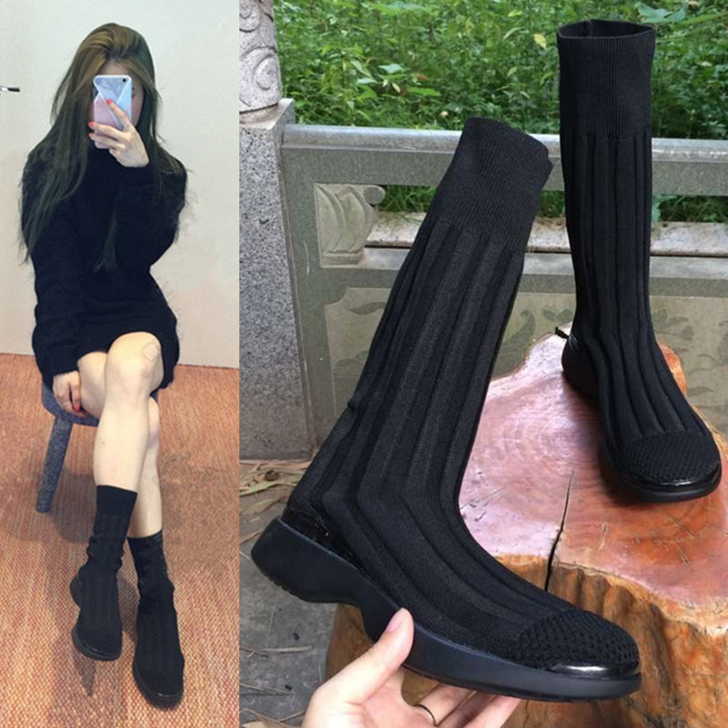 Korean Edition new pattern Flat bottom motion Elastic force Autumn and winter Knitting socks Ninja Stovepipe Round The thickness of the bottom Wool Bootiein the Women's Shoes, Boots category - from Buy2taobao.com to provide professional Taobao agent buy service