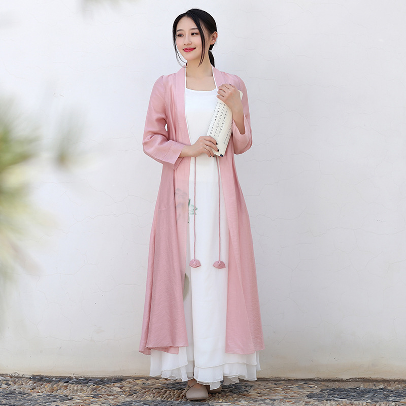 【】之烟云供养宽松禅意丝麻汉服文艺茶服加长袍粉色女W5307在类目 女装/女士精品, 风衣中 - 来自Buy2taobao.com提供专业的淘宝代购服务