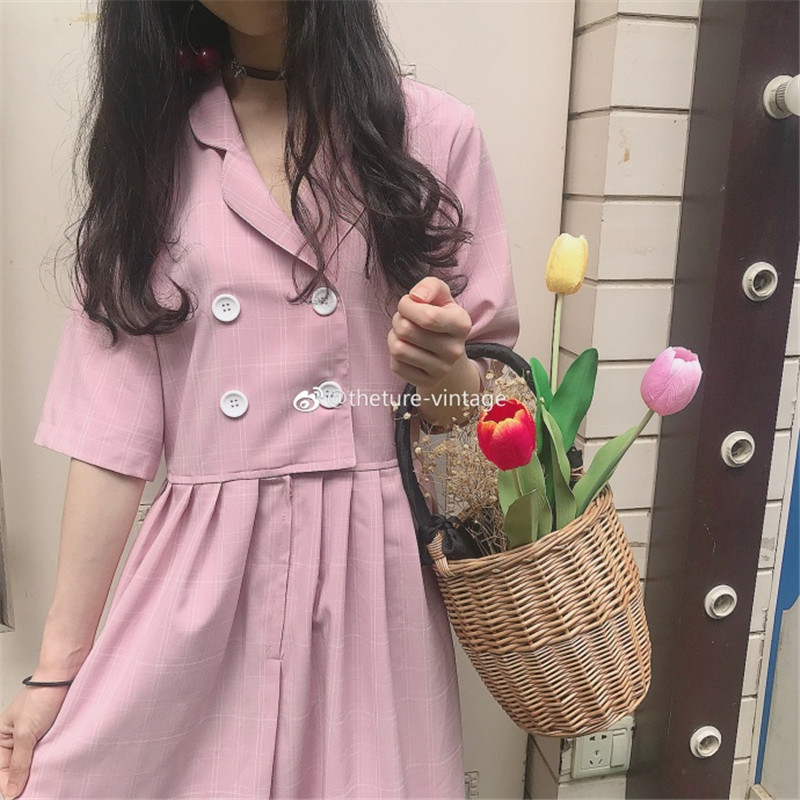 THE TURE 2019 new pattern Original solar system Retro tender rubber lattice Double-breasted Dressin the Women's clothing/Boutique , Dress category - from Buy2taobao.com to provide professional Taobao agent buy service
