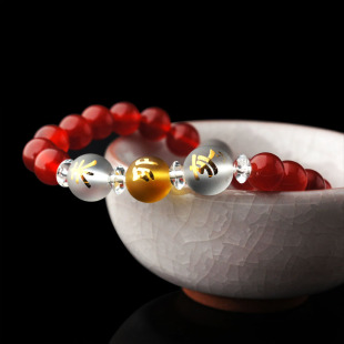  慈风阁风水开光本命年十二生肖红玛瑙三合手珠三奇手链