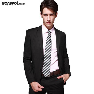  邦仕普新款男士西服套装正品韩版修身西装男黑色西装 男