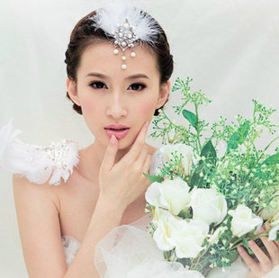  特价美丽新娘额饰韩式新娘结婚头饰复古珍珠羽毛结婚发饰公主额饰