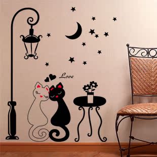 路灯下的爱情猫 路灯猫 情侣猫 柜门贴 DIY创意家居装饰墙贴