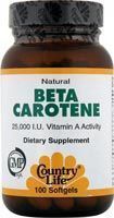  特价Country Life天然Beta-胡萝卜素100粒25000IU 抗氧化保护视力