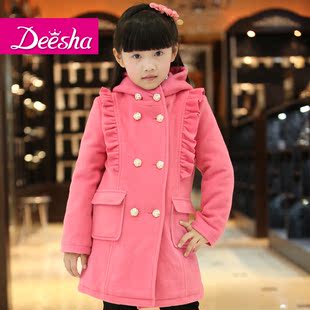  笛莎童装女儿童秋冬装正品新款连帽夹棉加厚毛呢大衣迪莎外套